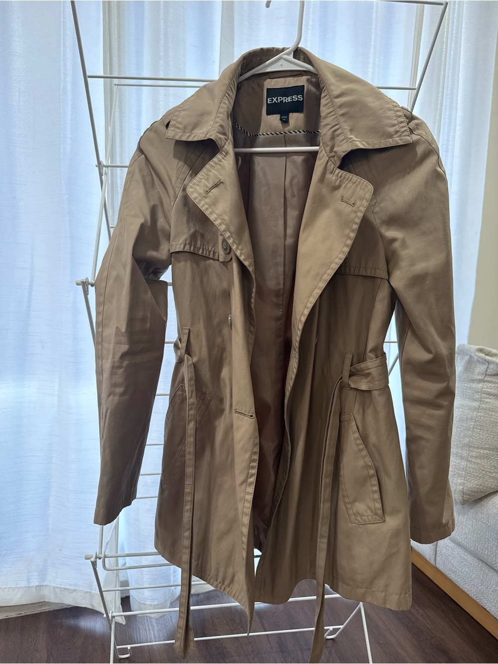 Express Tan Lightweight Belted Trench Coat